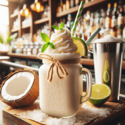 Bunte Frozen Cocktails in verschiedenen Gläsern mit Früchten und Crushed Ice auf einer Party