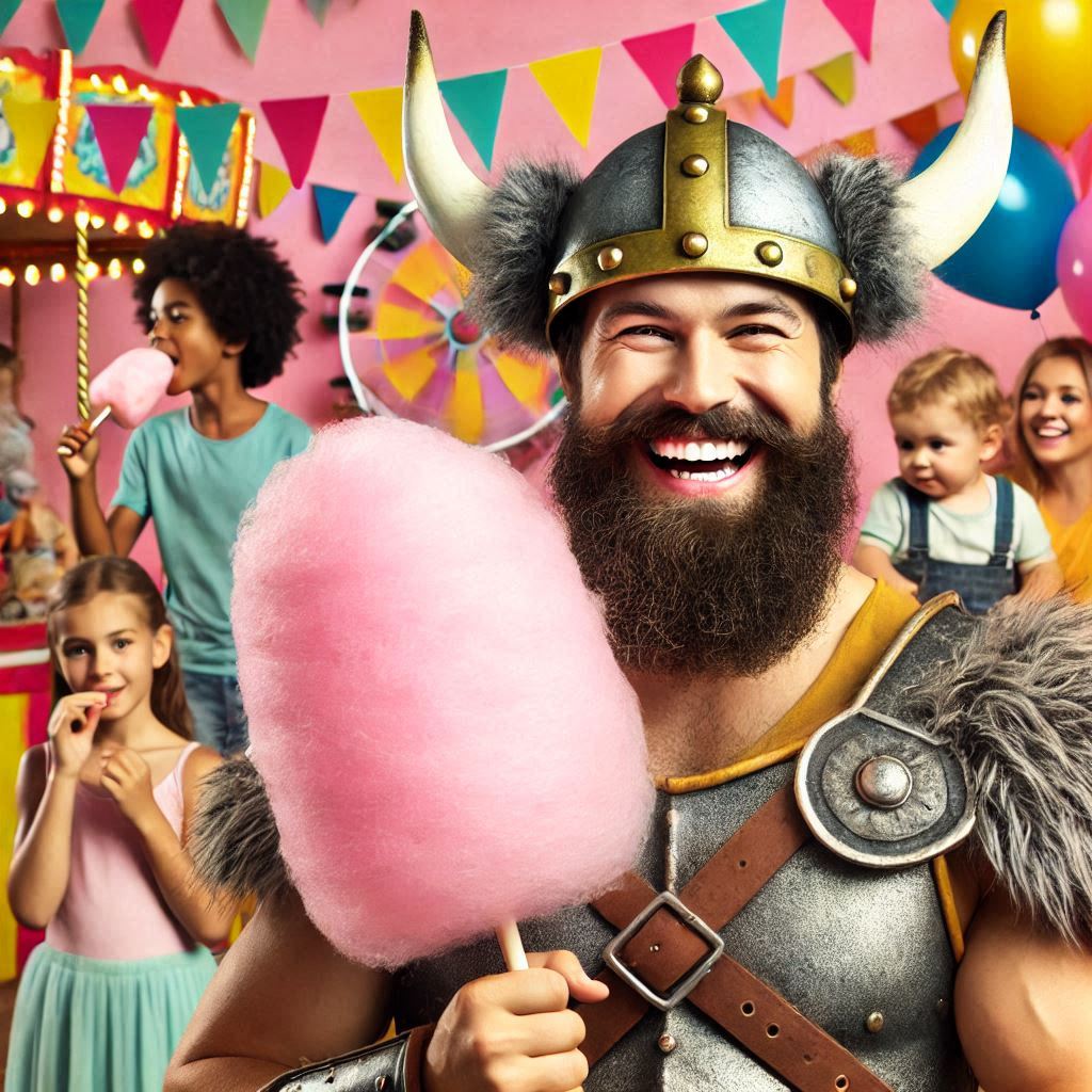 Farbenfrohe Zuckerwattemaschine und Schokoladenbrunnen auf einer Party