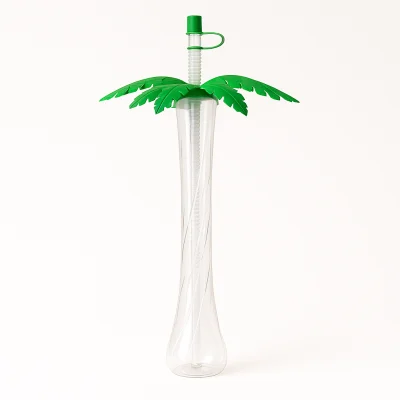 Palmbecher Yardcups in verschiedenen Farben mit Palmen-Deckel und Trinkhalm – tropisches Design für Slush-Eis und Cocktails