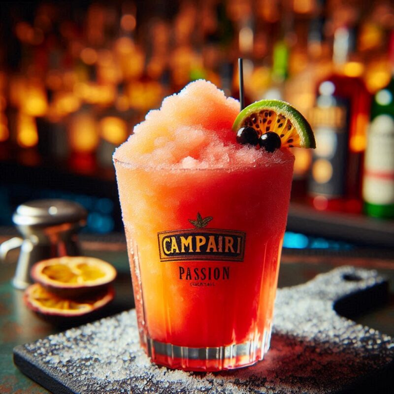 Frozen Campari Passion im Glas – cremiger Slush Cocktail mit Campari und Passionsfrucht