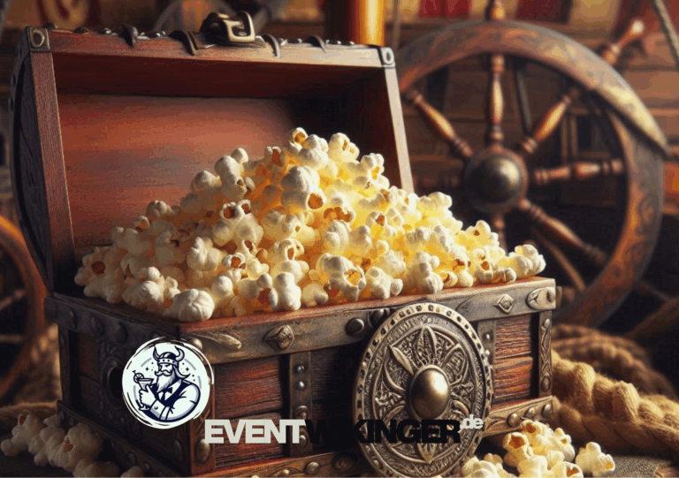 Frisches, goldgelbes Popcorn in einer Miet‑Popcornmaschine von Eventwikinger, fertig zum Servieren auf einem Event in NRW.