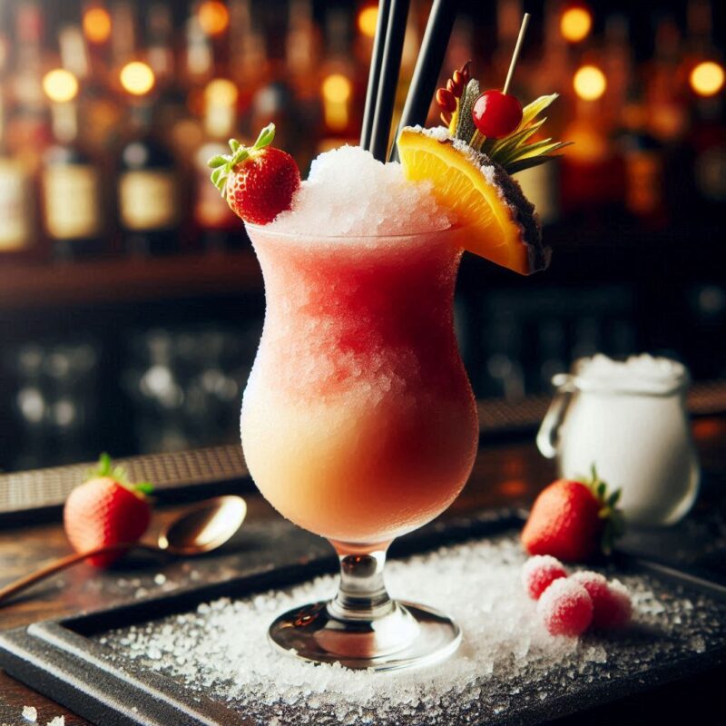 Frozen Rum Runner Cocktail im Glas mit fruchtiger Slush-Konsistenz und frischer Garnitur – tropischer Drink für Events und Cocktailbars.