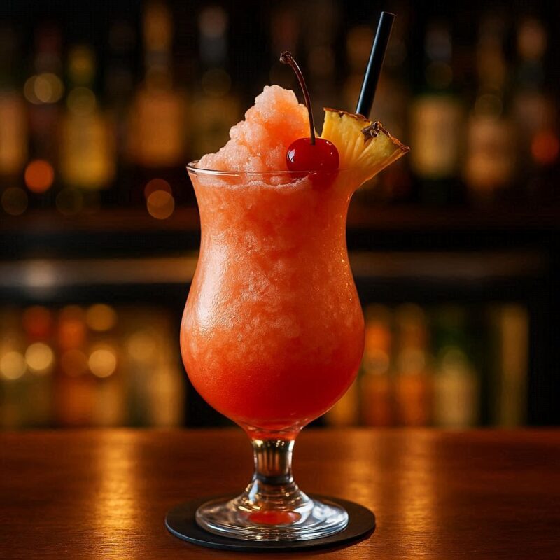 Frozen Zombie Cocktail im Glas – bunter Rum-Drink mit Tropenfrüchten in eisiger Slush-Konsistenz