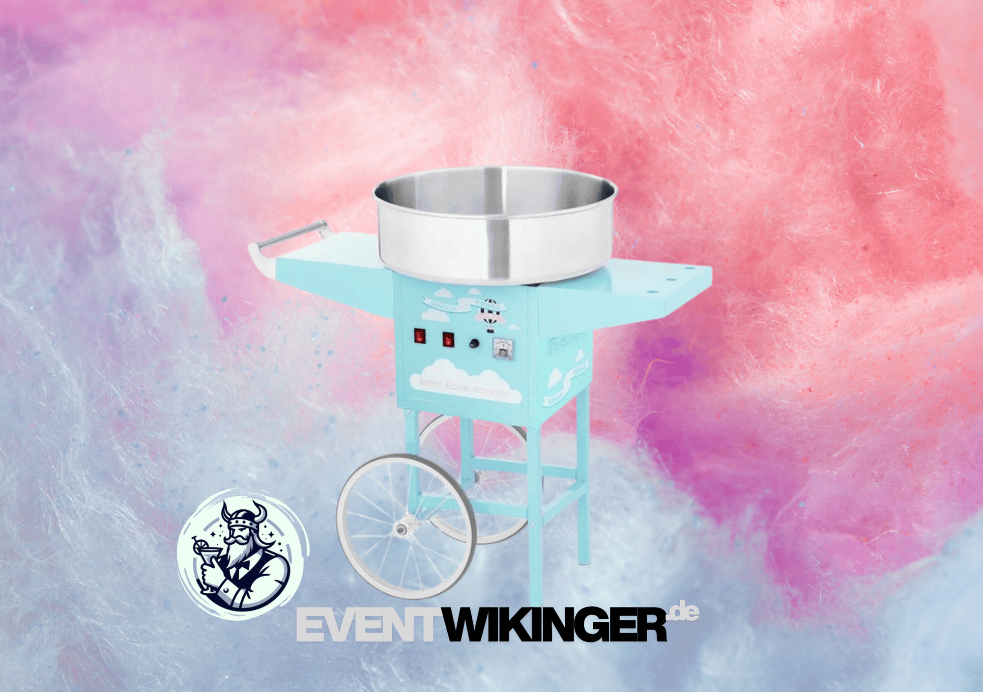 Zuckerwattemaschine auf Wagen zur Miete von Eventwikinger – mobile Fun‑Food‑Station für Events in NRW