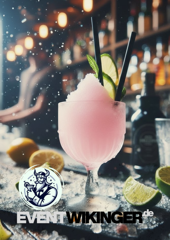 Zwei Frozen Cocktail Maschinen mit bunten Slush-Drinks auf einem beleuchteten Tresen bei einer Abendveranstaltung in NRW.