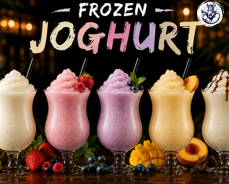 Frozen Joghurt mit und ohne Topping in Slush Konsistenz aus der Slush Eis Maschine