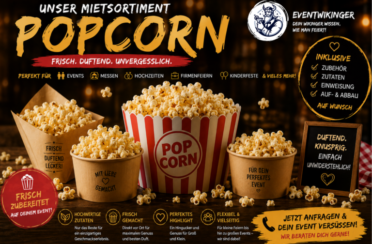 Popcornmaschinen mieten in Rot oder Weiß Gold mit Popcorn und Zubehör für Events, Messen und Veranstaltungen